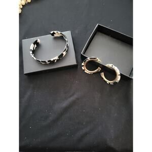 Black And white Marbled or Geometric Bracelett and Hoop Earring Set